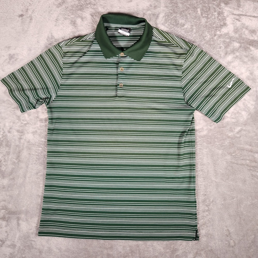 Nike Golf Polo Shirt Mens Medium Green Excellent Striped Dri-FIT 465806-330